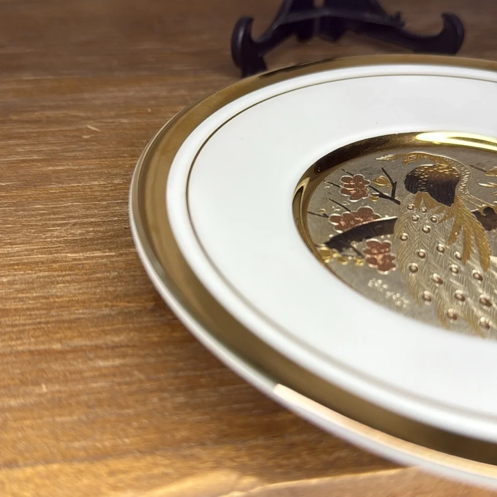 The Art of Chokin 24K Gold Edged 6” Round Plate with Stand